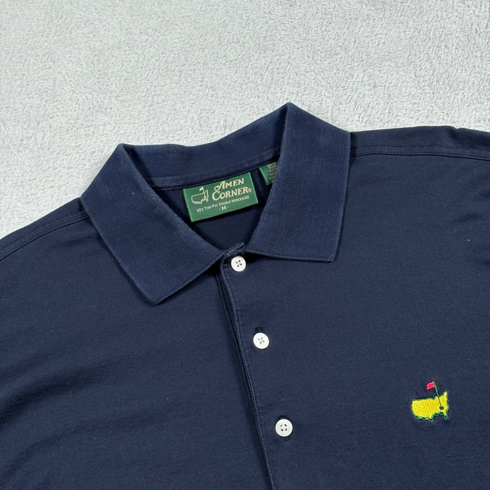 Amen Corner Masters Golf Polo Shirt Mens Medium Navy Blue Pima Cotton Logo